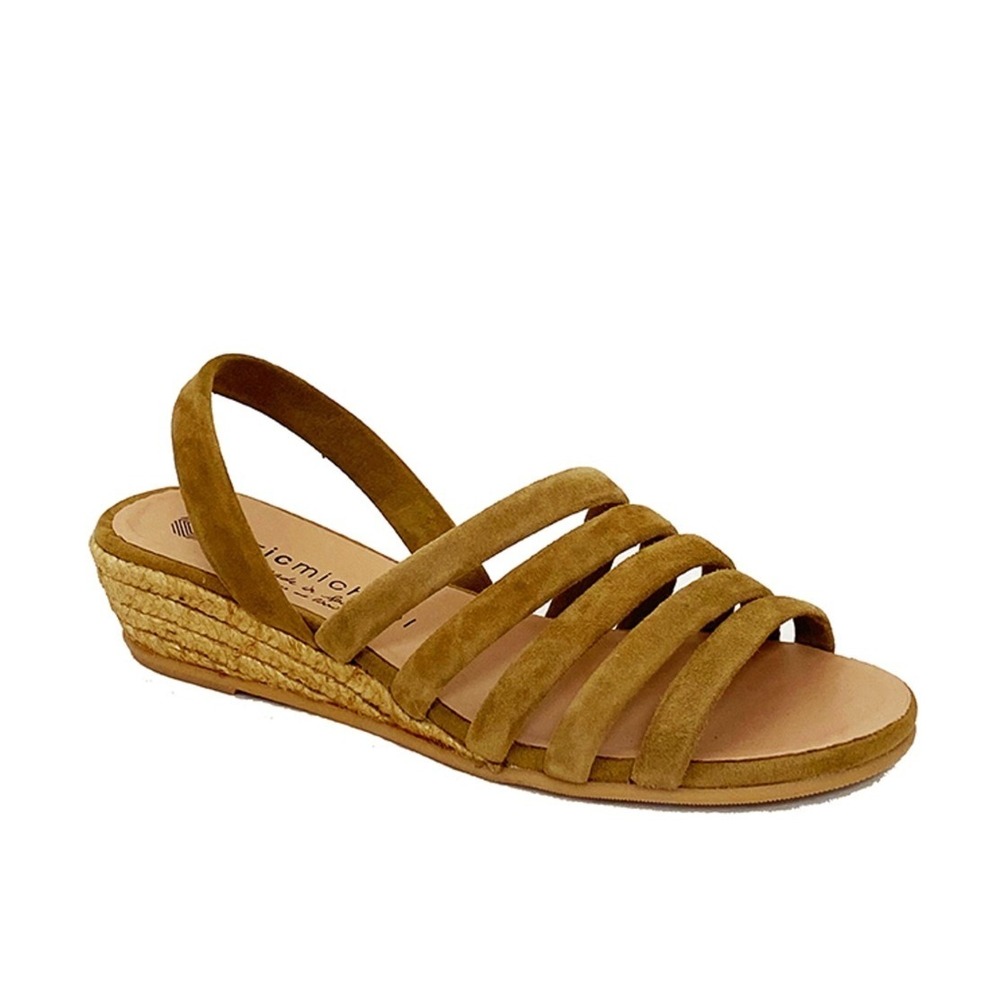 Eric Michael Elva Tan Suede Multi Strap Low Wedge Espadrille Sandals Spain 40